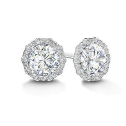 Brilliant Cut Real Diamonds Halo 4 Carats Lady Studs Earrings White Gold