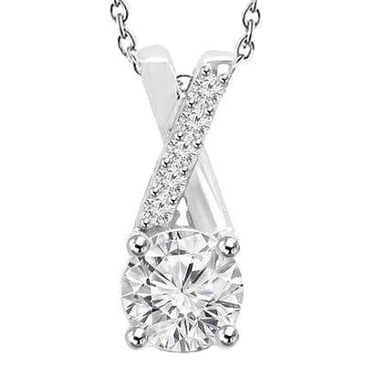 Brilliant Cut Real Diamonds Pendant Necklace 2.50 Carat 14K White Gold