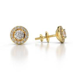 Brilliant Cut Round Halo Genuine Diamond Stud Earring 2.48 Ct. Yellow Gold 14K