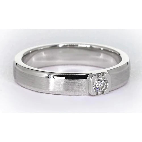 Brushed Finish Round Real Diamond Men's Ring White Gold 14K 0.50 Carats