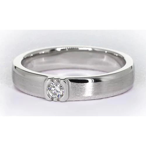 Brushed Finish Round Real Diamond Men's Ring White Gold 14K 0.50 Carats