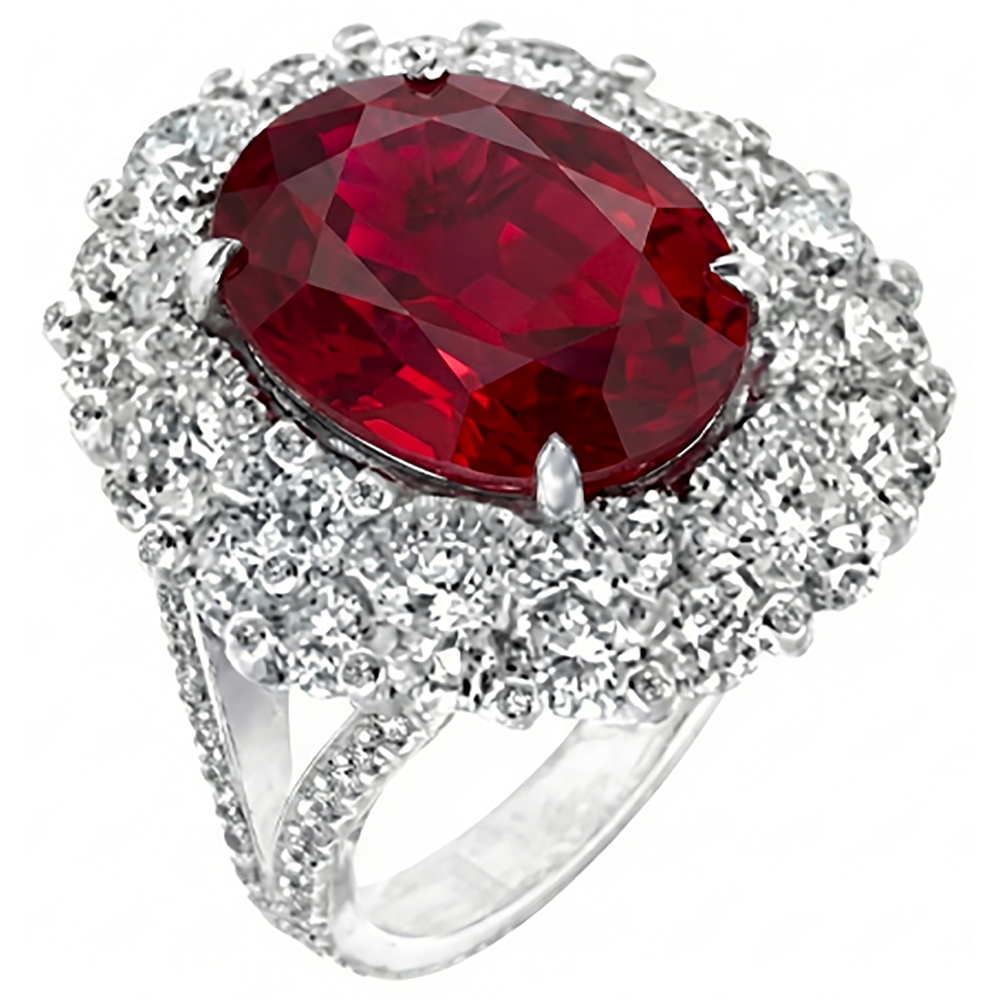 Burma Ruby Natural Earth Mined Diamond ( Not Lab Grown )  Cocktail Ring