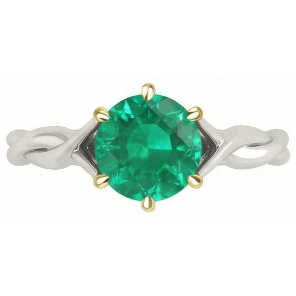 Emerald Gemstone Ring 2-ct 14 Karat Two Tone Gold – angle view