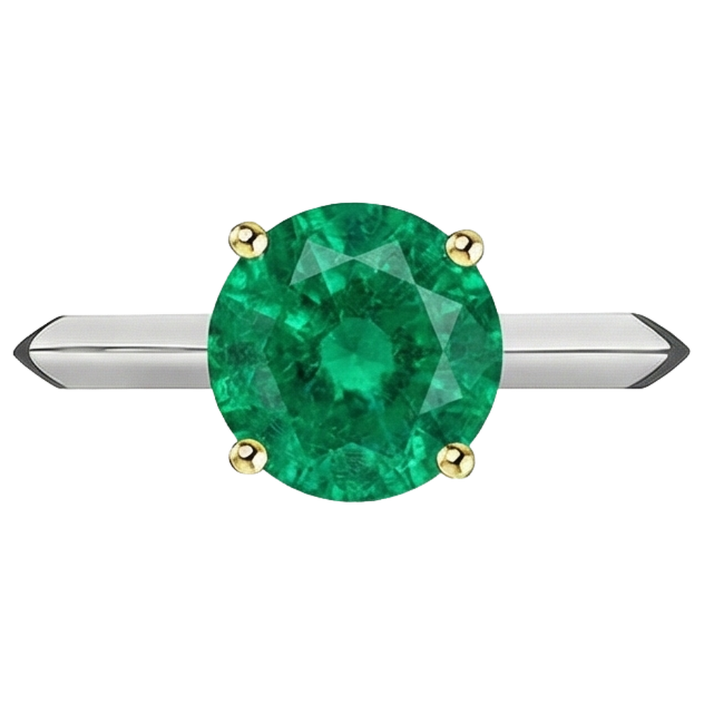 Real Emerald Precious Stone Ring 3 ct 14K Two Tone Gold – angle view