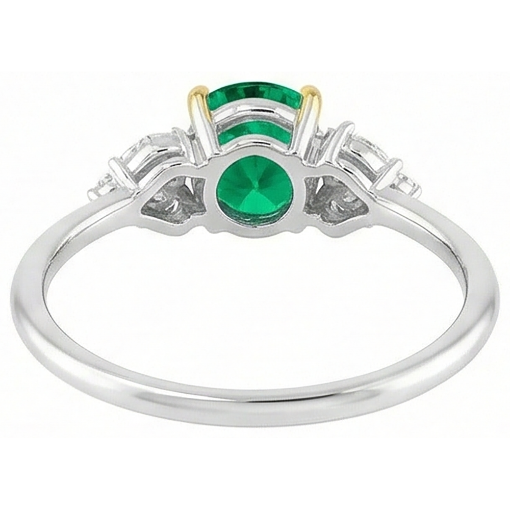 Emerald Colored Stone Ring 2-ct Two-Tone 14K Gold – top view