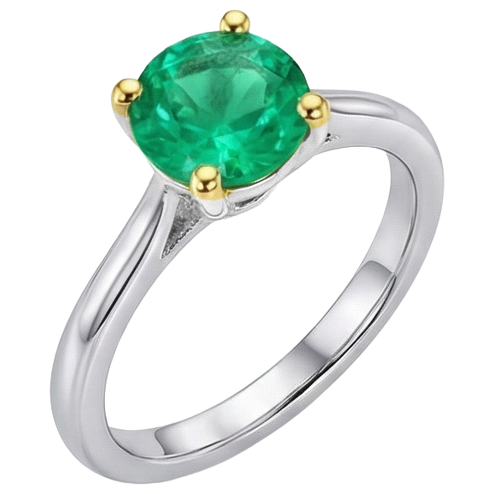 Colombian Emerald Colored Stone Ring 3-ct 14K Two Tone Gold – side view