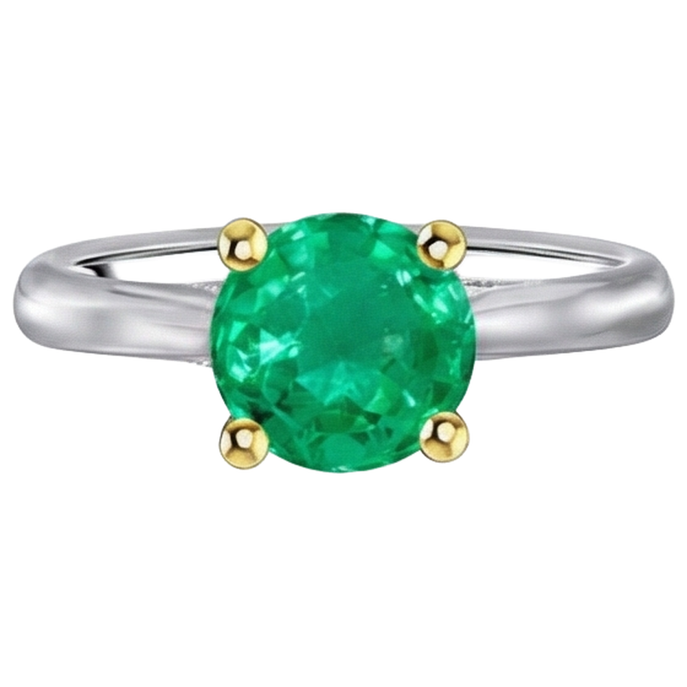 Colombian Emerald Colored Stone Ring 3-ct 14K Two Tone Gold – front view