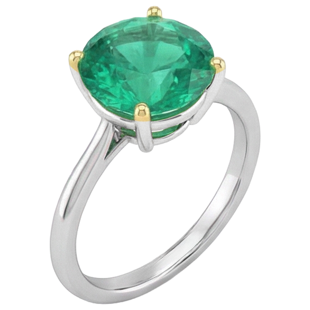 Precious Stone Ring Two-Tone 14K Gold with Fine Emerald – front view