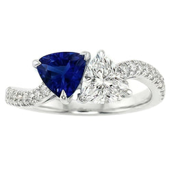 Casual Sapphire And Natural Earth Mined Diamond ( Not Lab Grown ) Toi Et Moi Ring