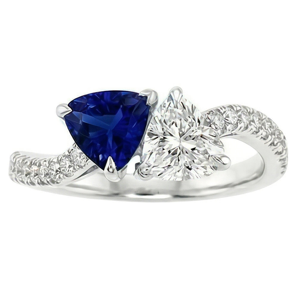 Casual Sapphire And Natural Earth Mined Diamond ( Not Lab Grown ) Toi Et Moi Ring