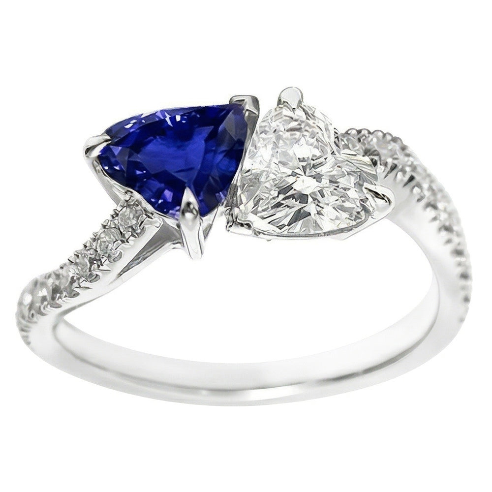 Casual Sapphire And Natural Earth Mined Diamond ( Not Lab Grown ) Toi Et Moi Ring