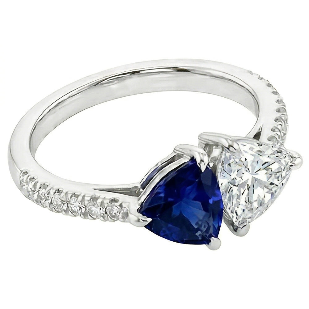 Casual Sapphire And Natural Earth Mined Diamond ( Not Lab Grown ) Toi Et Moi Ring