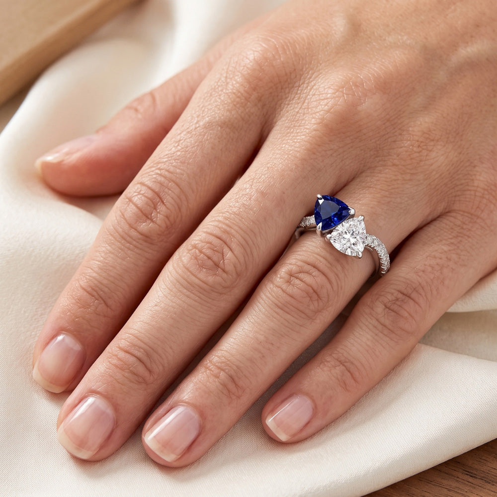 Casual Sapphire And Natural Earth Mined Diamond ( Not Lab Grown ) Toi Et Moi Ring