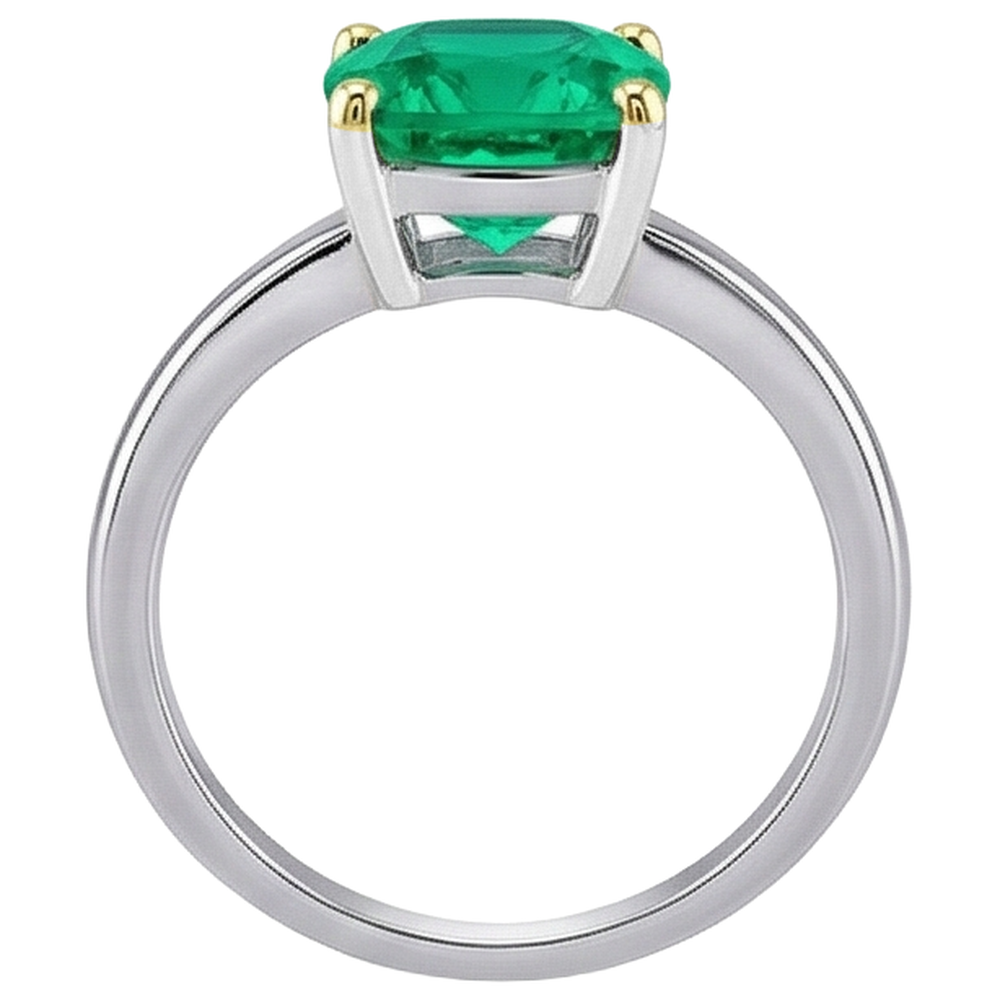 Cushion Emerald ring in 14 Karat Two Tone Gold – top view