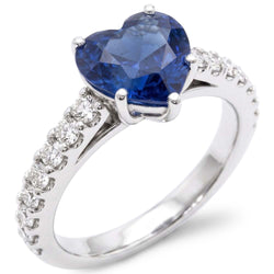 Cathedral Setting Blue Sapphire Natural Earth Mined Diamond ( Not Lab Grown ) Ring Round Accents