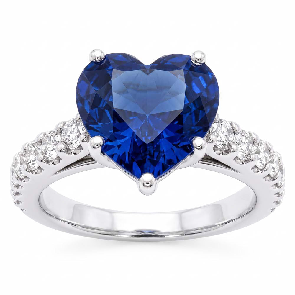 Cathedral Setting Blue Sapphire Natural Earth Mined Diamond ( Not Lab Grown ) Ring Round Accents