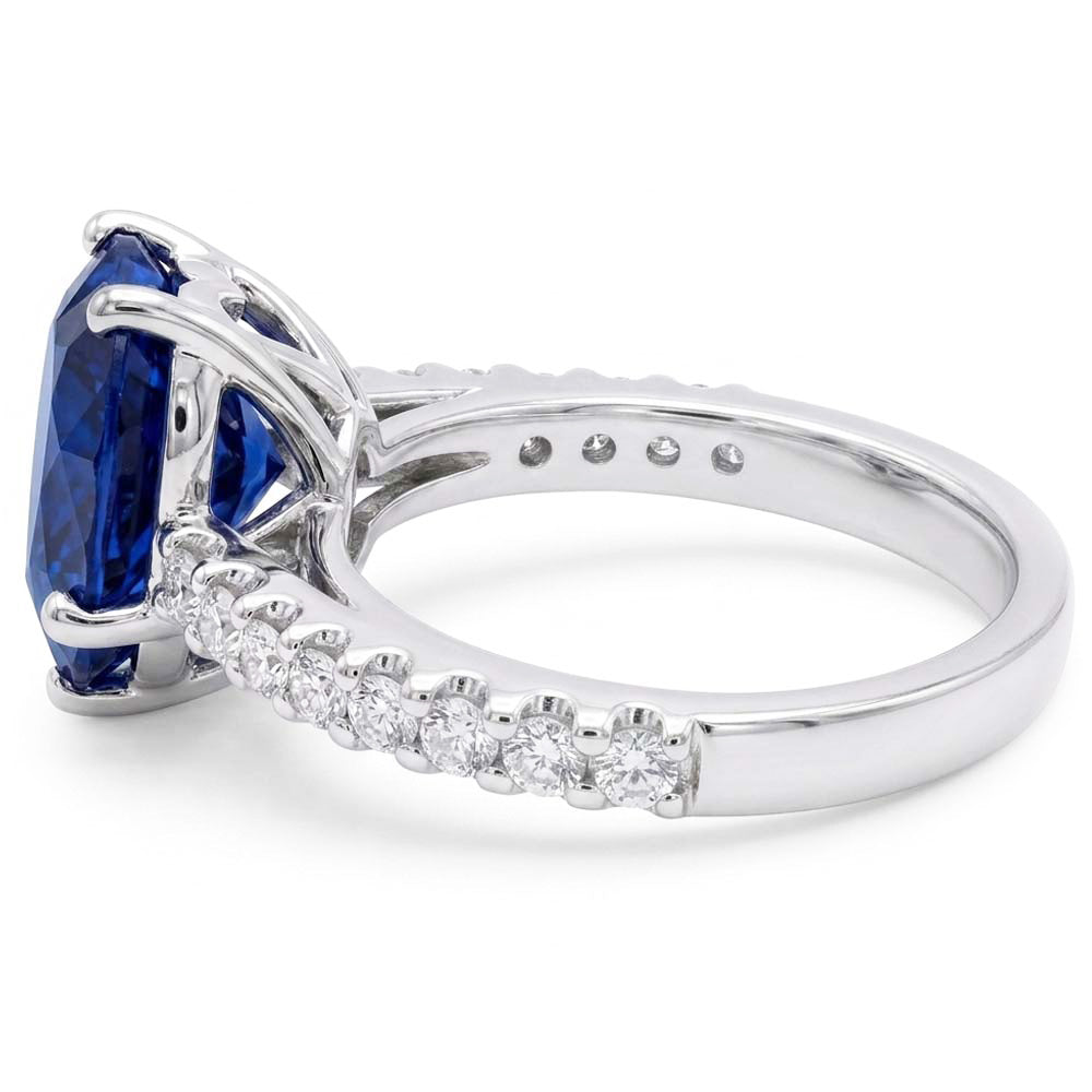 Cathedral Setting Blue Sapphire Natural Earth Mined Diamond ( Not Lab Grown ) Ring Round Accents