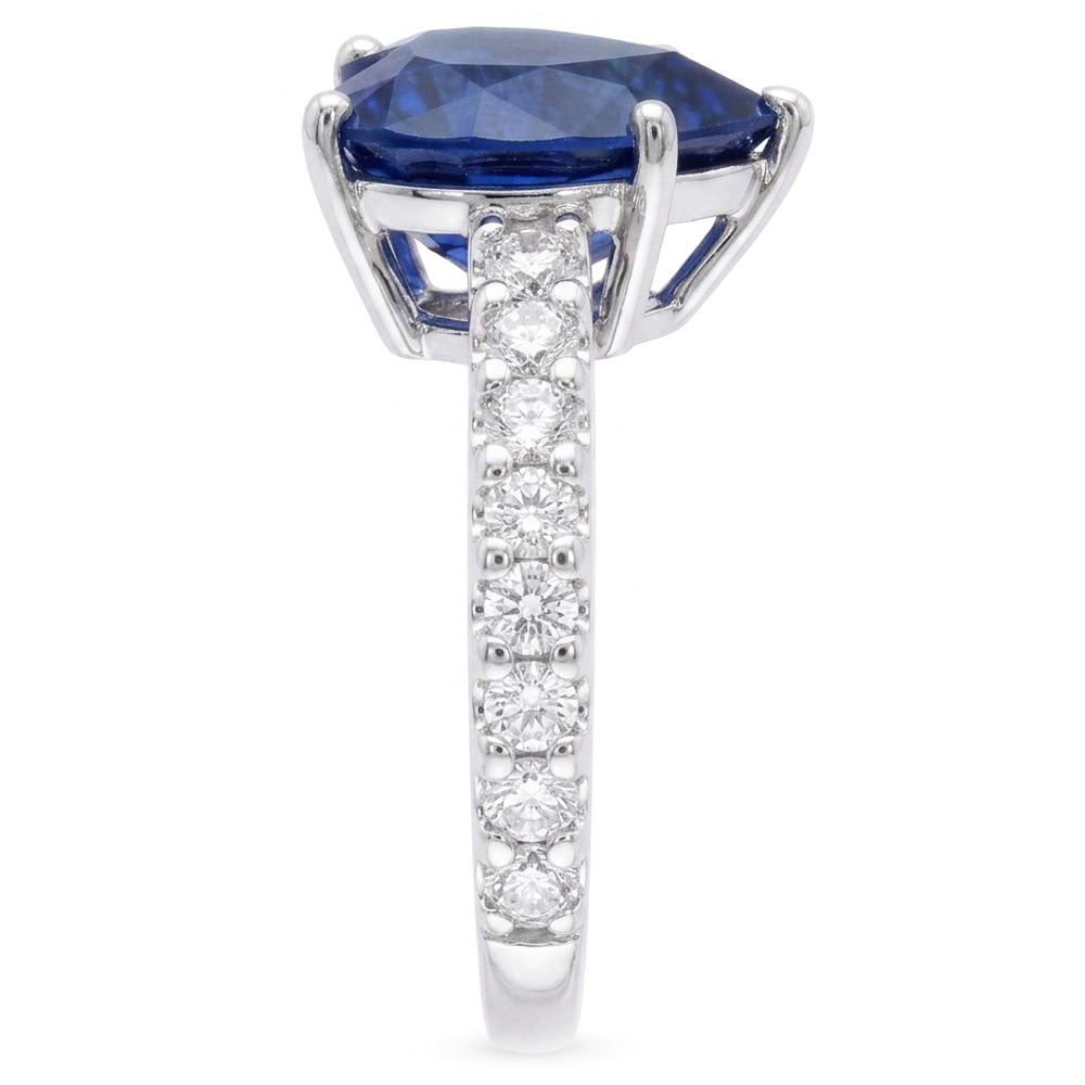 Cathedral Setting Blue Sapphire Natural Earth Mined Diamond ( Not Lab Grown ) Ring Round Accents