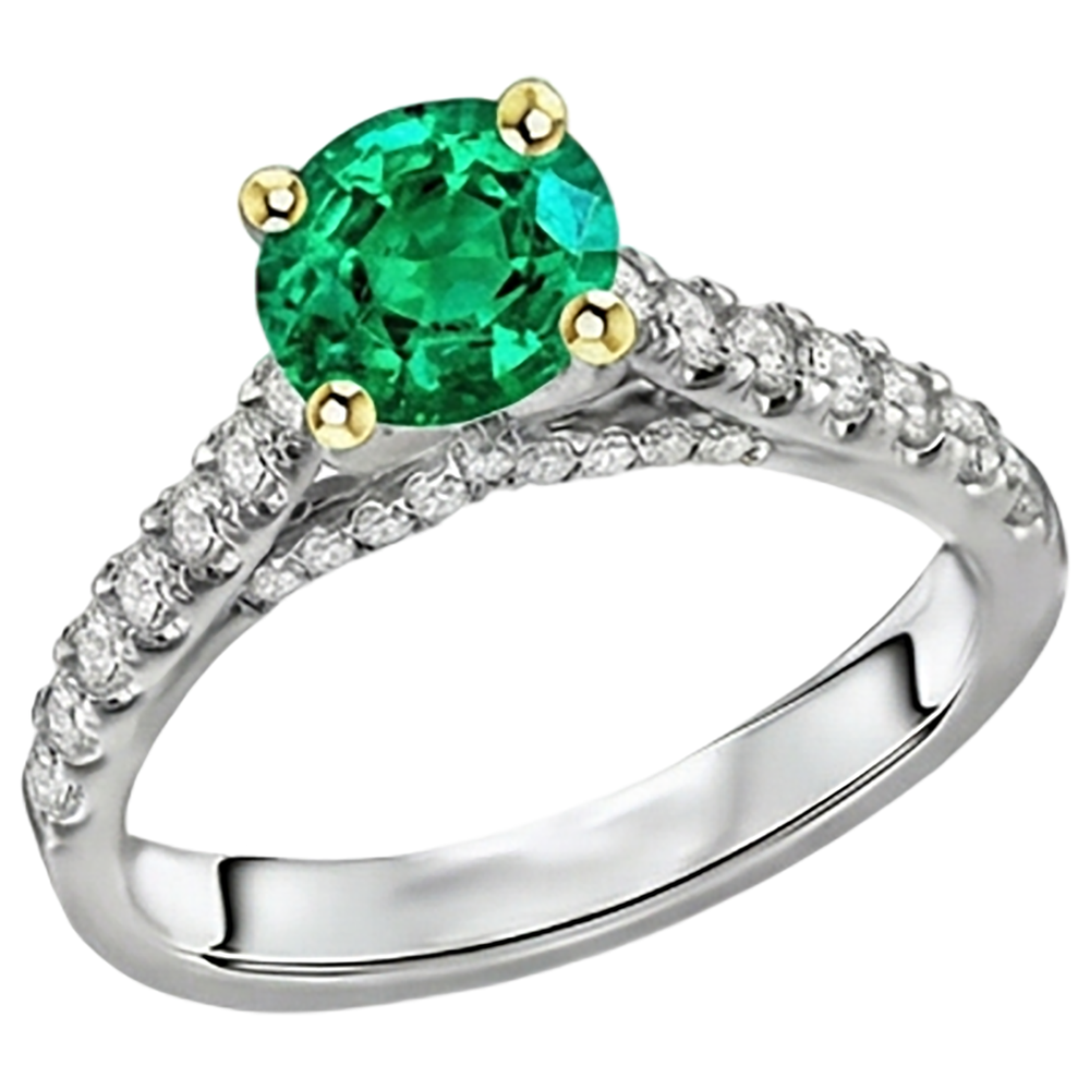 Colombian Emerald Gemstone Ring 2-ct 14 Karat Two Tone Gold – side view