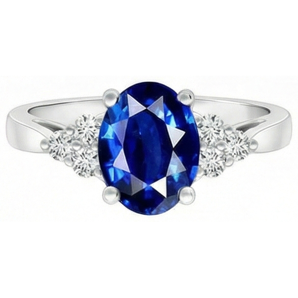 Cathedral Setting Oval Ceylon Sapphire & Natural Earth Mined Diamond ( Not Lab Grown ) Ring White Gold