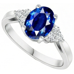 Cathedral Setting Oval Ceylon Sapphire & Natural Earth Mined Diamond ( Not Lab Grown ) Ring White Gold