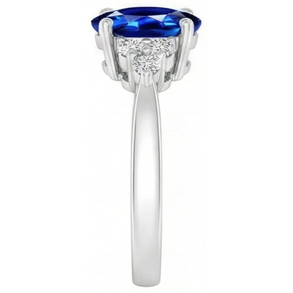 Cathedral Setting Oval Ceylon Sapphire & Natural Earth Mined Diamond ( Not Lab Grown ) Ring White Gold