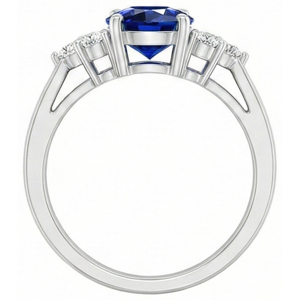 Cathedral Setting Oval Ceylon Sapphire & Natural Earth Mined Diamond ( Not Lab Grown ) Ring White Gold