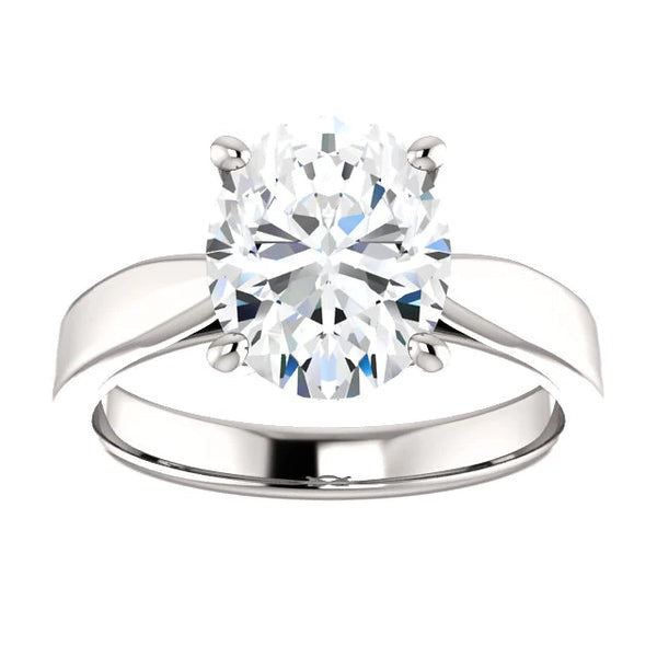 Cathedral Setting Solitaire Genuine Diamond Ring Oval 3.50 Carats