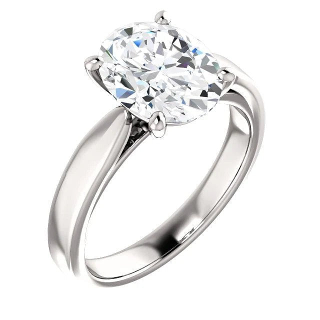 Cathedral Setting Solitaire Genuine Diamond Ring Oval 3.50 Carats