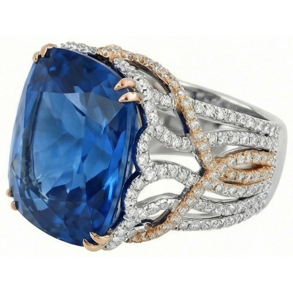 natural round sapphire 8.50ct ring close up detail