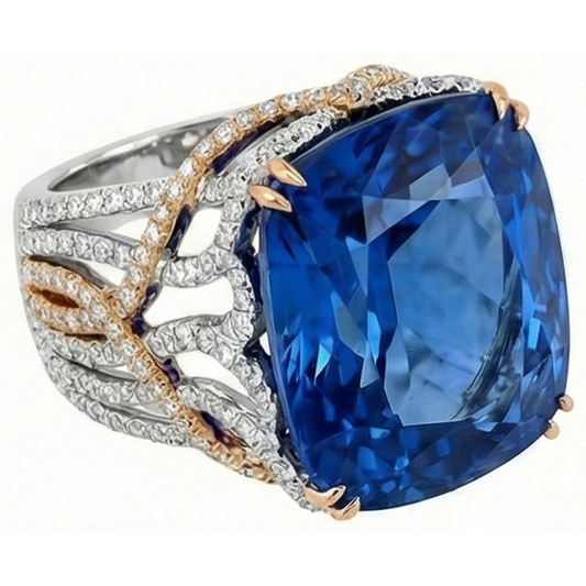 Ceylon Color Blue Sapphire And IGI CERTIFIED Diamonds 8.51 Ct Ring Two Tone
