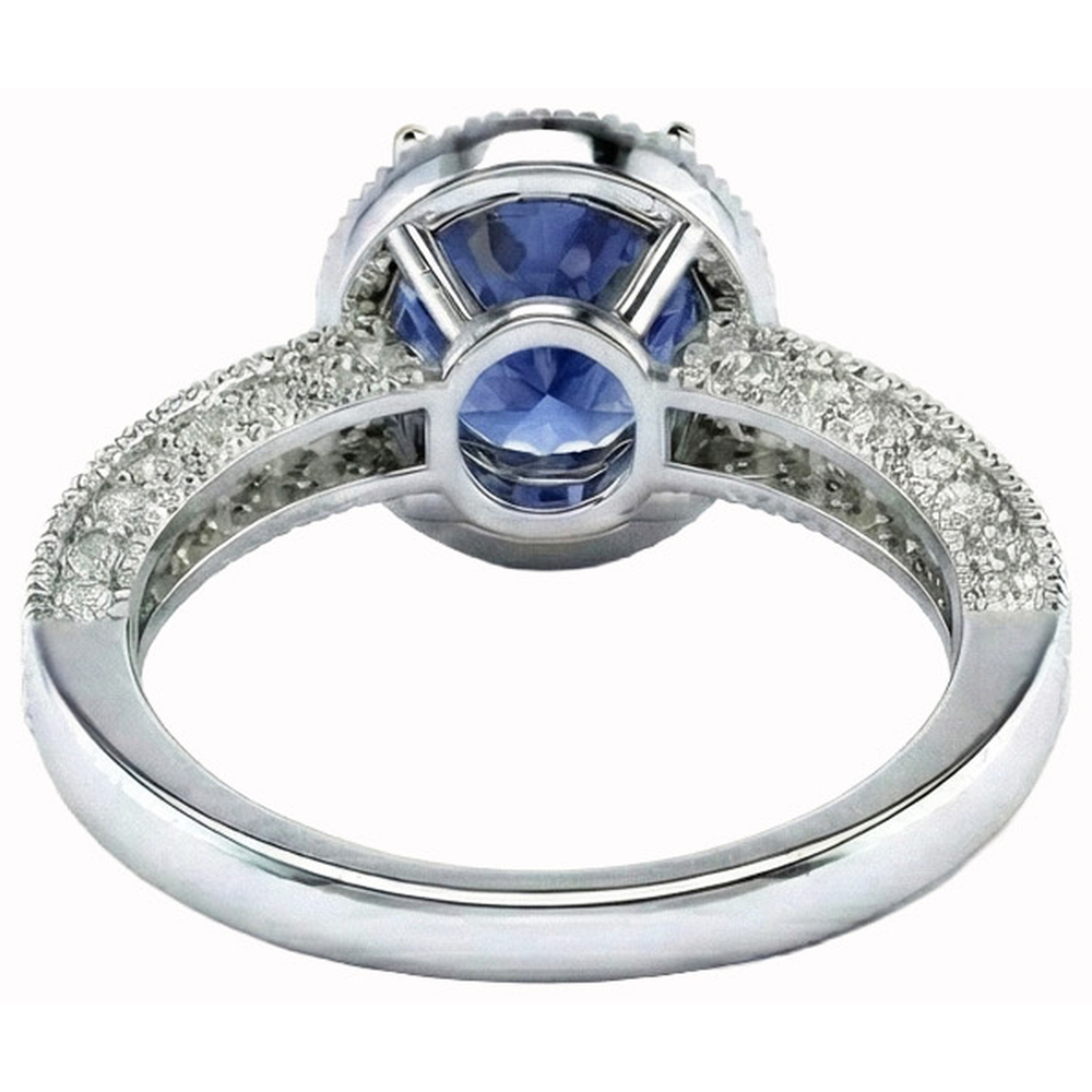 Ceylon Blue Sapphire And Natural Earth Mined Diamond ( Not Lab Grown )s Anniversary Ring New White Gold 14K