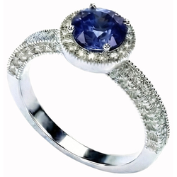 Ceylon Blue Sapphire And Natural Earth Mined Diamond ( Not Lab Grown )s Anniversary Ring New White Gold 14K