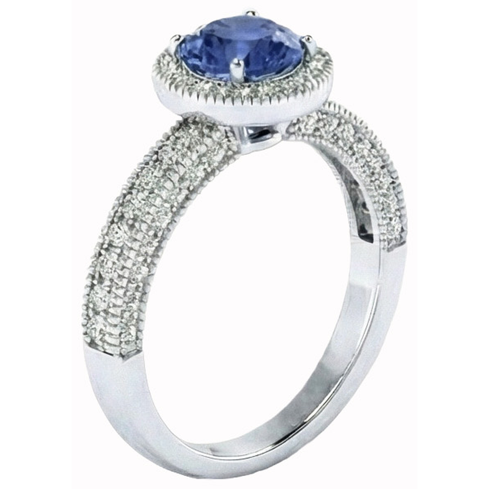Ceylon Blue Sapphire And Natural Earth Mined Diamond ( Not Lab Grown )s Anniversary Ring New White Gold 14K