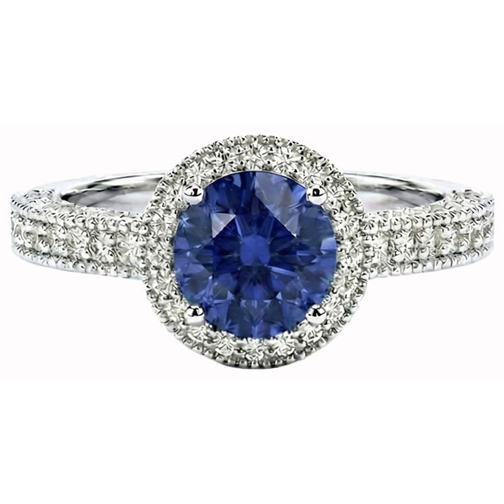 Ceylon Blue Sapphire And Natural Earth Mined Diamond ( Not Lab Grown )s Anniversary Ring New White Gold 14K