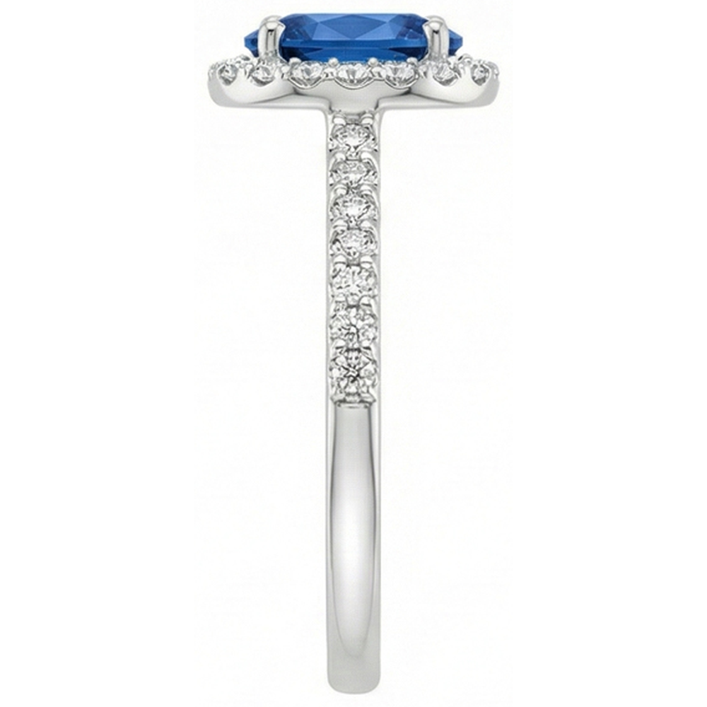 Ceylon Blue Sapphire Halo Natural Earth Mined Diamond ( Not Lab Grown ) Ring 14K White Gold Oval 2.15 Ct.