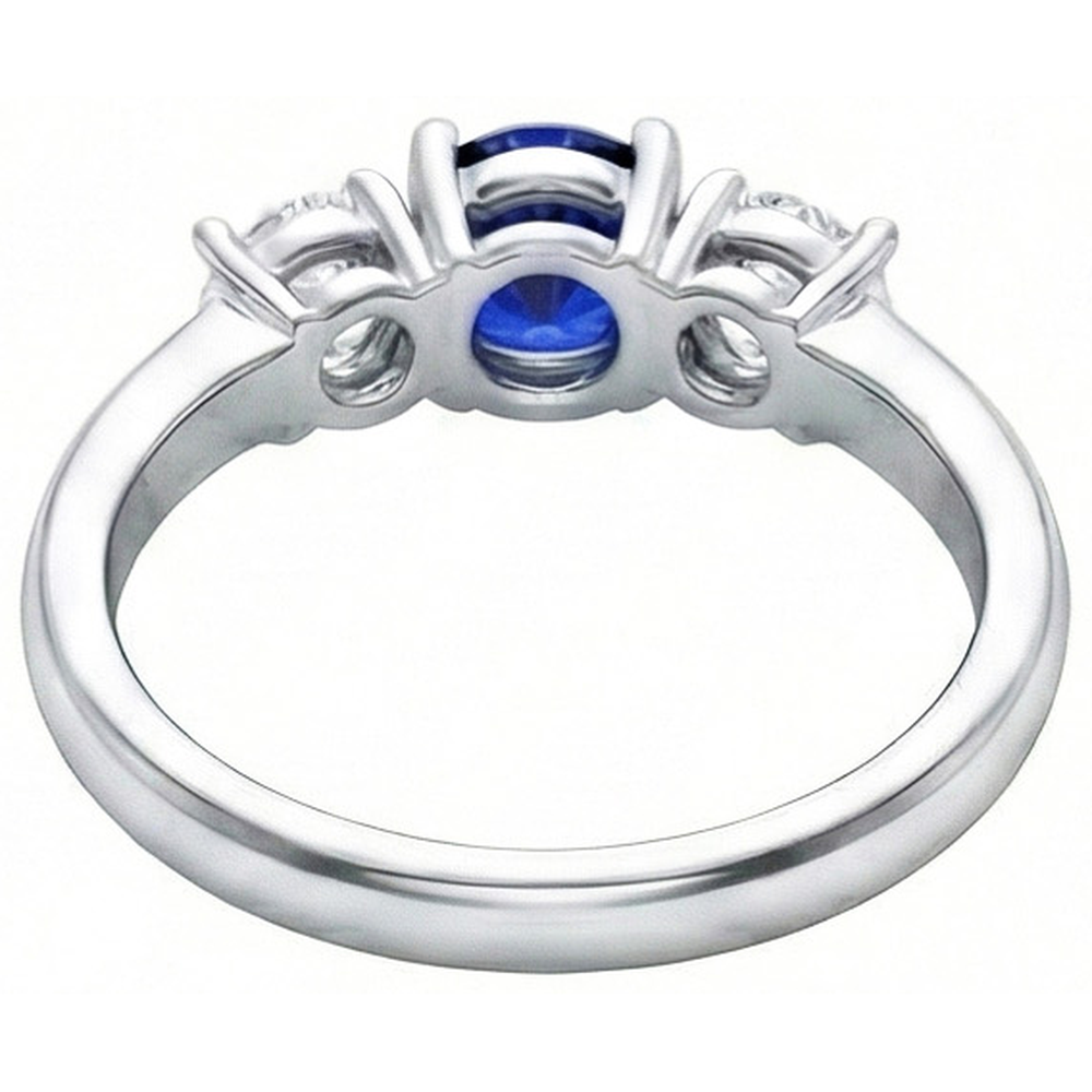 Ceylon Blue Sapphire Natural Earth Mined Diamond ( Not Lab Grown )  3 Stone Ring White Gold 14K 3.5 Carats