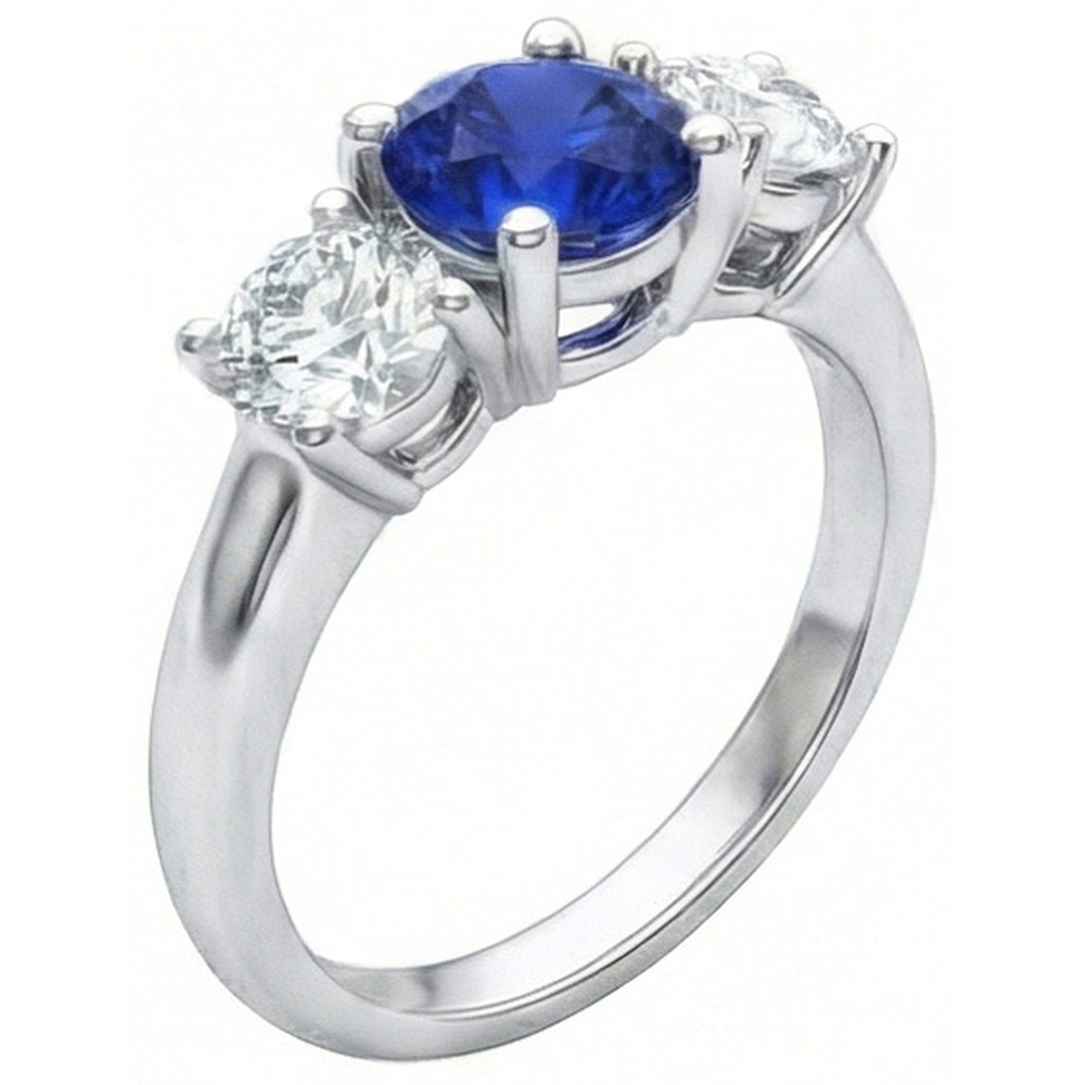 Ceylon Blue Sapphire Natural Earth Mined Diamond ( Not Lab Grown )  3 Stone Ring White Gold 14K 3.5 Carats