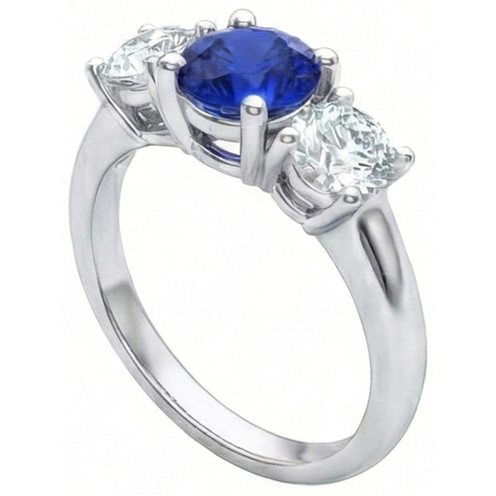 Ceylon Blue Sapphire Natural Earth Mined Diamond ( Not Lab Grown )  3 Stone Ring White Gold 14K 3.5 Carats