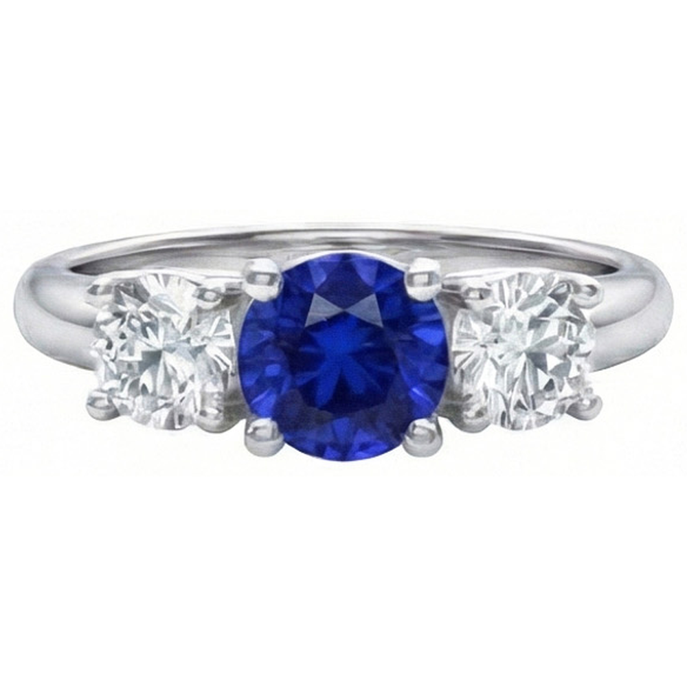 Ceylon Blue Sapphire Natural Earth Mined Diamond ( Not Lab Grown )  3 Stone Ring White Gold 14K 3.5 Carats