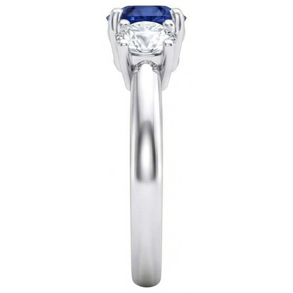 Ceylon Blue Sapphire Natural Earth Mined Diamond ( Not Lab Grown )  3 Stone Ring White Gold 14K 3.5 Carats