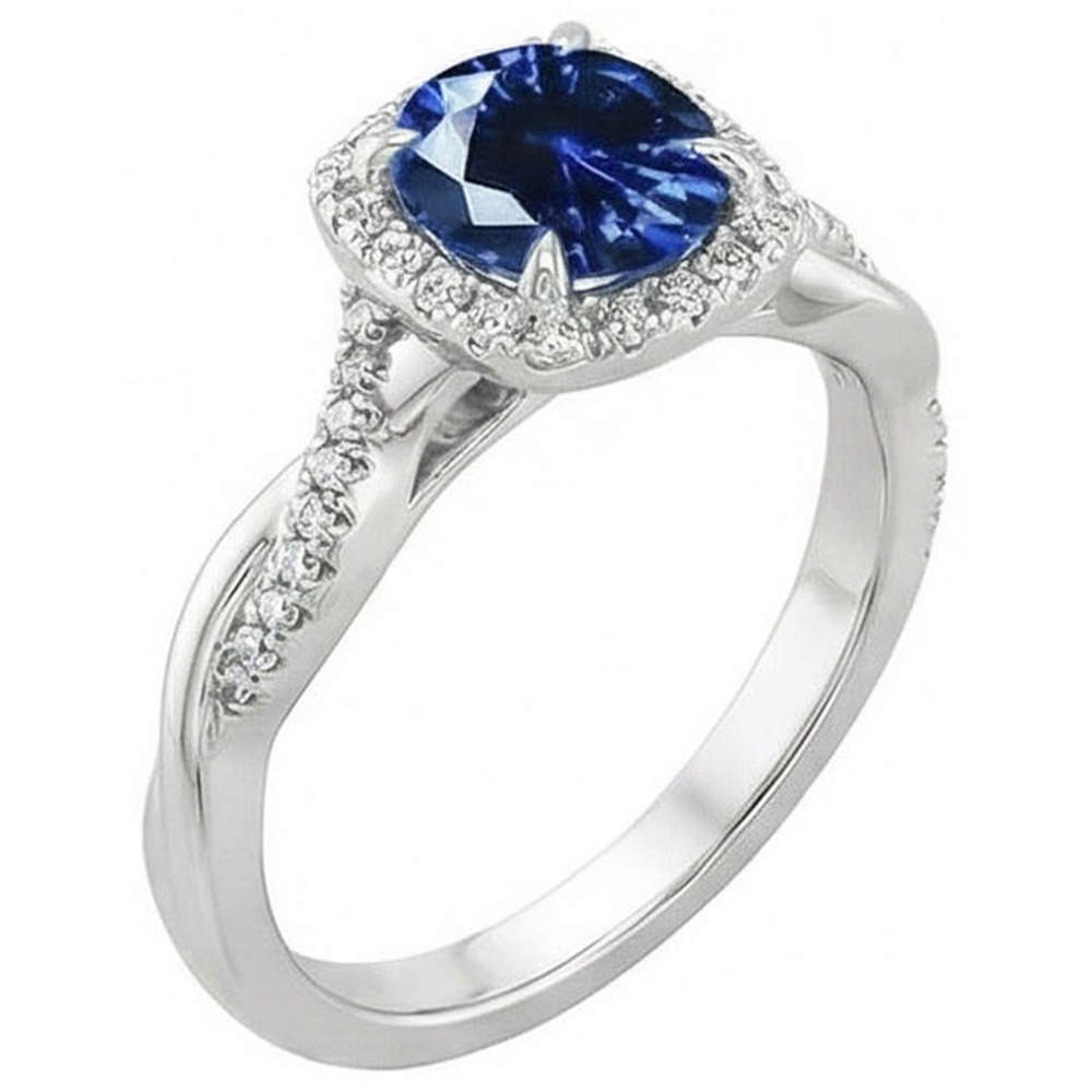natural round sapphire 3ct ring front view