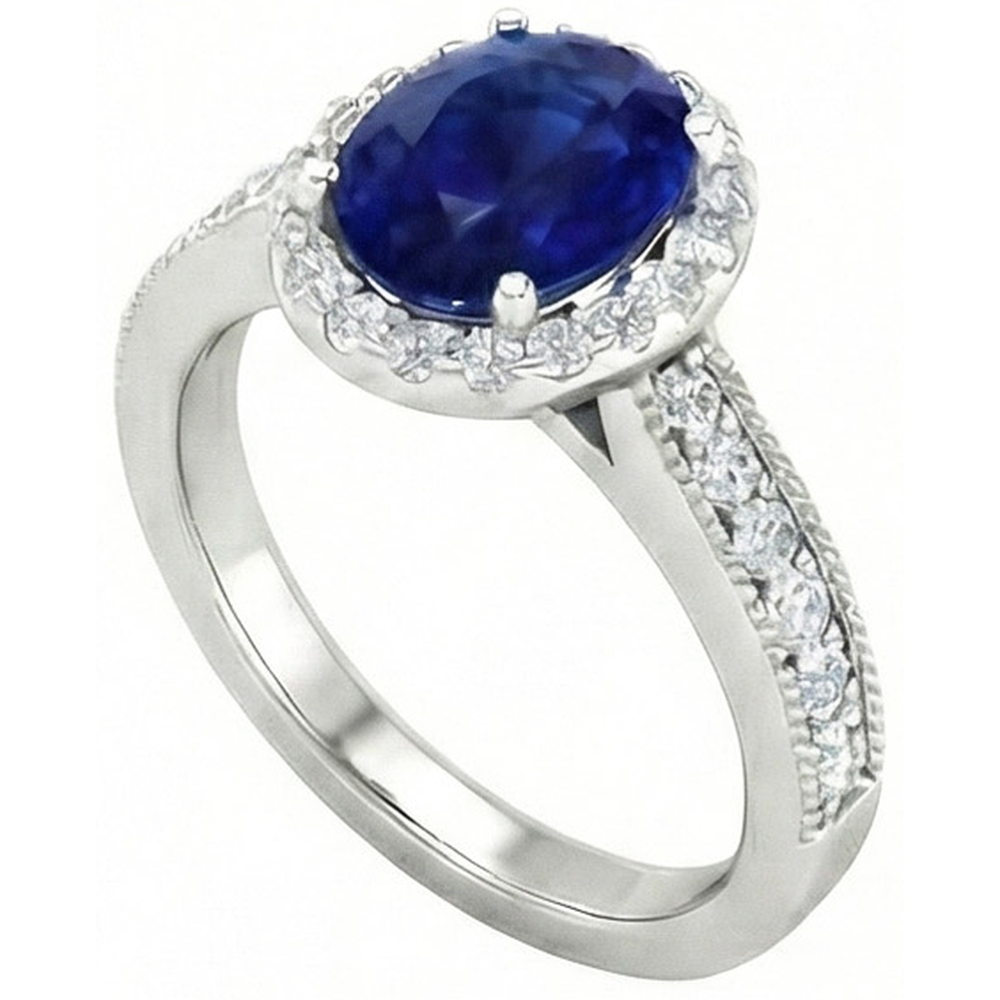 Ceylon Blue Sapphire Natural Earth Mined Diamond ( Not Lab Grown )s 4 Carats Wedding Ring White Gold 14K