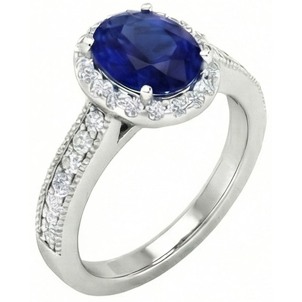 Ceylon Blue Sapphire Natural Earth Mined Diamond ( Not Lab Grown )s 4 Carats Wedding Ring White Gold 14K