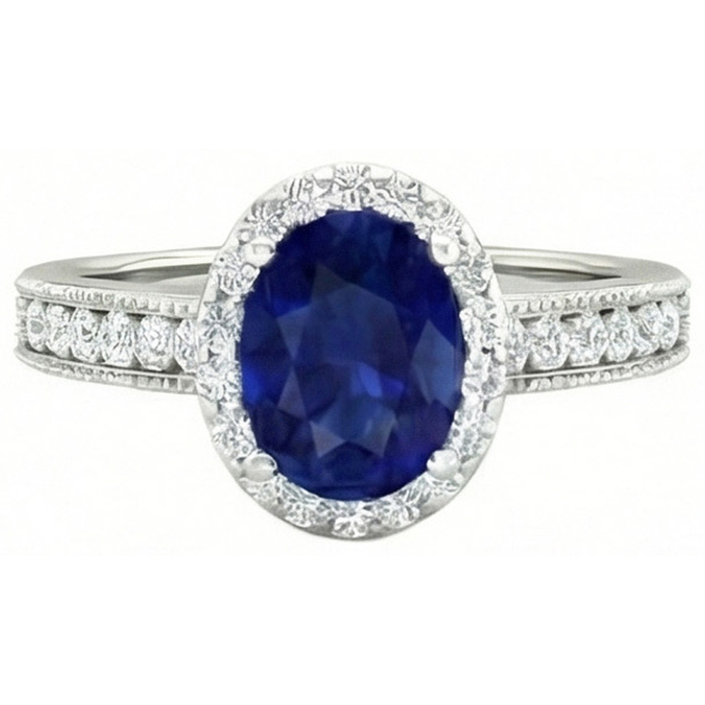 Ceylon Blue Sapphire Natural Earth Mined Diamond ( Not Lab Grown )s 4 Carats Wedding Ring White Gold 14K