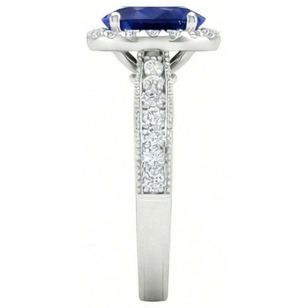 Ceylon Blue Sapphire Natural Earth Mined Diamond ( Not Lab Grown )s 4 Carats Wedding Ring White Gold 14K