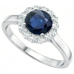 Ceylon Blue Sapphire Ring Round Natural Earth Mined Diamond ( Not Lab Grown )  2.45 Carats White Gold 14K