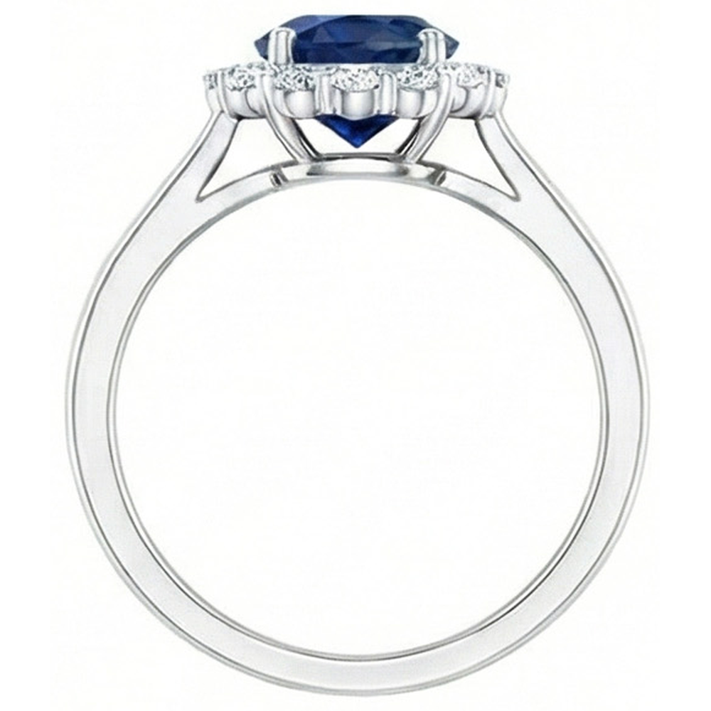 Ceylon Blue Sapphire Ring Round Natural Earth Mined Diamond ( Not Lab Grown )  2.45 Carats White Gold 14K
