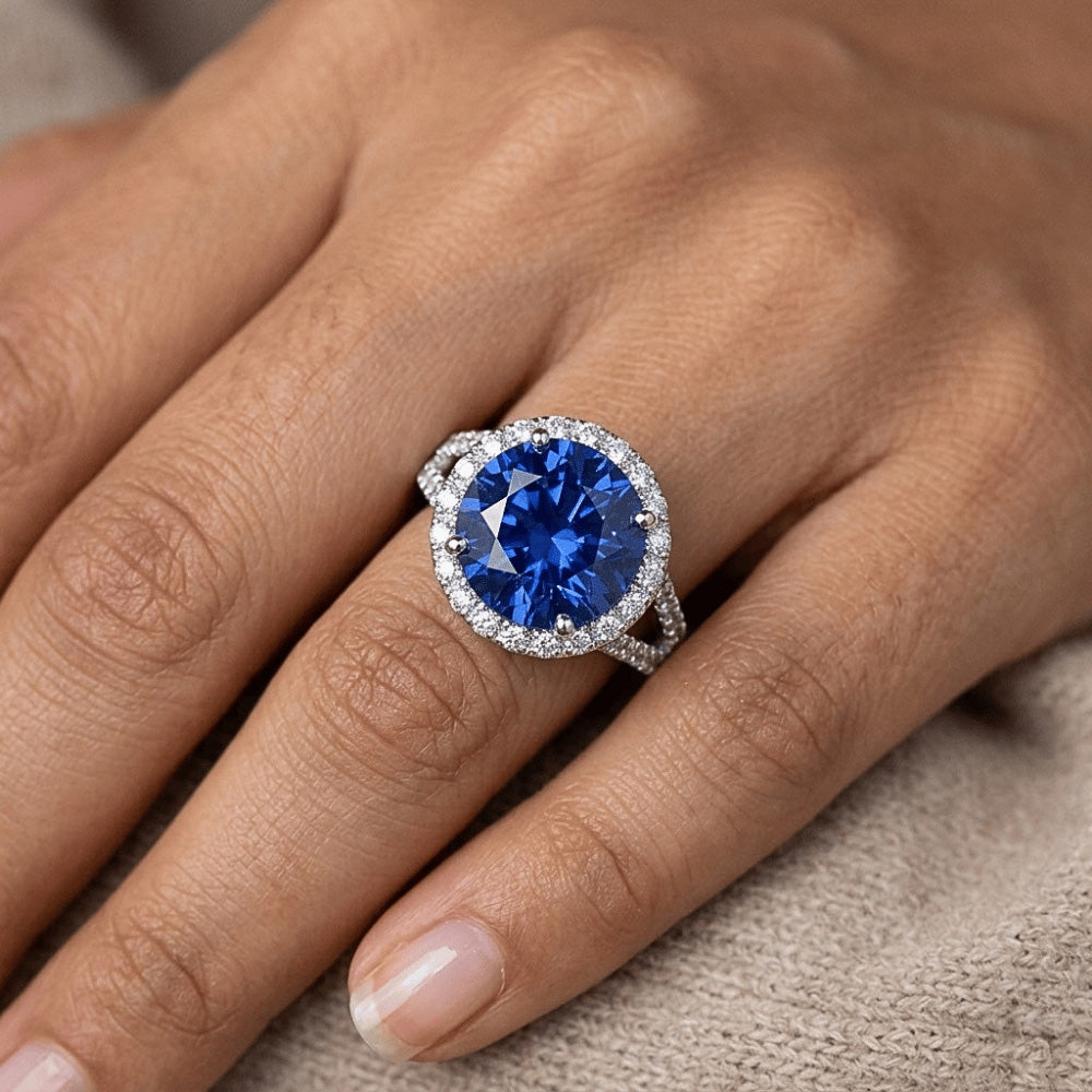 Ceylon Blue Sapphire Round Cut Natural Earth Mined Diamond ( Not Lab Grown ) Ring Gold Jewelry