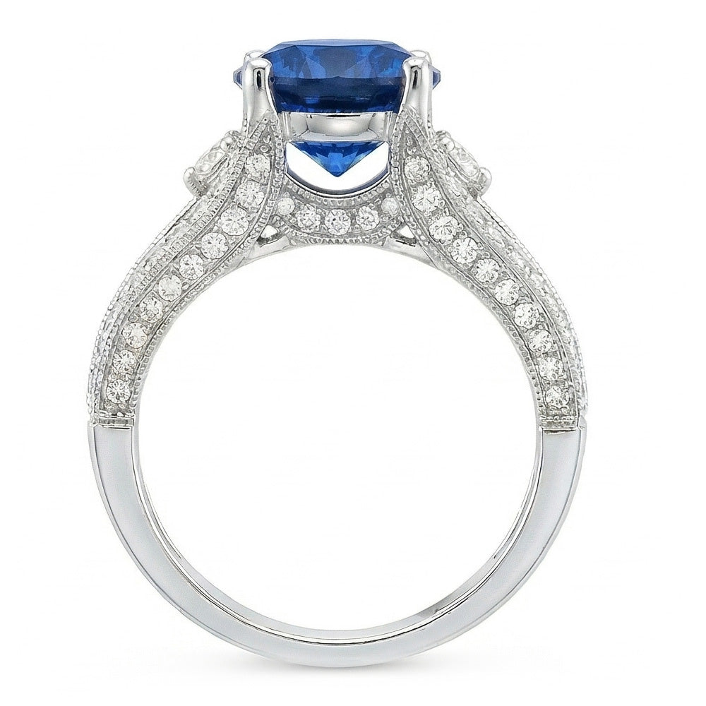 Ceylon Blue Sapphire With Natural Earth Mined Diamond ( Not Lab Grown )s Ring 4 Ct White Gold 14K